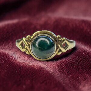 ANTIQUE- 10K Gold- Scottish Moss Agate Ring -Size 7 -Victorian- Celtic Ring -1g
